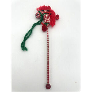 Vintage Christmas Tree Ornament Red White Striped Green Reins Hobby Horse 13”